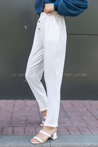 Modalamelif Duble Paça Beli Bağcık Detaylı Pantolon Beyaz
