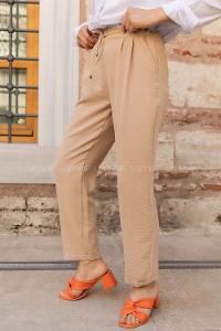 Modalamelif Duble Paça Beli Bağcık Detaylı Pantolon Camel