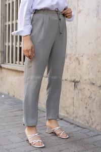 Modalamelif Duble Paça Beli Bağcık Detaylı Pantolon Gri