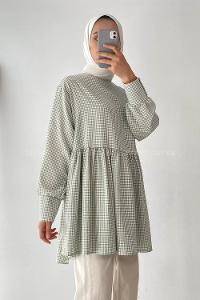 Modalamelif Eteği Fırfırlı Pötikare Salaş Tunik Çağla