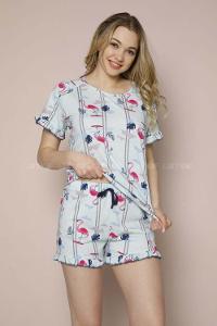Modalamelif Flamingo Desenli Şortlu Takım Mavi
