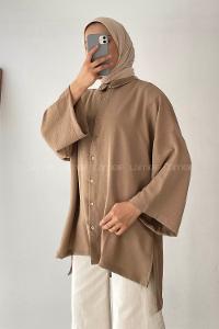 Modalamelif Geniş Yarım Kollu Önü Düğmeli Tunik Camel