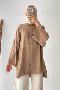 Modalamelif Geniş Yarım Kollu Önü Düğmeli Tunik Camel