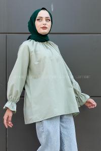 Modalamelif Kol Lastikli Hakim Yaka Bluz Çağla Yeşili