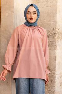 Modalamelif Kol Lastikli Hakim Yaka Bluz Gül