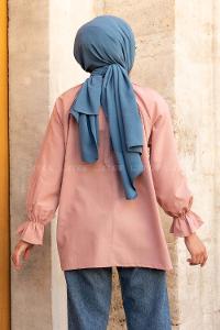 Modalamelif Kol Lastikli Hakim Yaka Bluz Gül