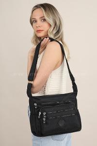Modalamelif Krinkıl Kumaş Çok Gözlü Fermuarlı Çanta Siyah