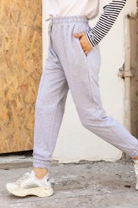 Modalamelif Nakış Detaylı Lastik Paçalı Eşofman Gri