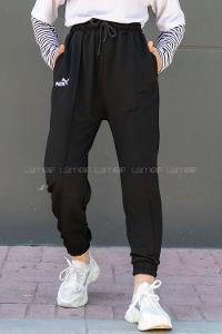 Modalamelif Nakış Detaylı Lastik Paçalı Eşofman Siyah