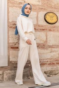 Modalamelif Nıke Nakışlı Kapüşonlu İkili Takım Ekru