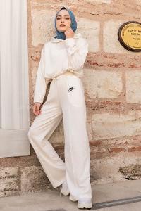 Modalamelif Nıke Nakışlı Kapüşonlu İkili Takım Ekru