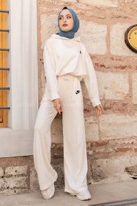 Modalamelif Nıke Nakışlı Kapüşonlu İkili Takım Ekru