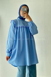 Modalamelif Önü Fırfırlı Gömlek Açık Mavi