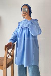 Modalamelif Önü Fırfırlı Gömlek Açık Mavi