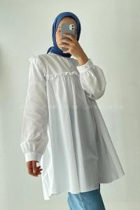Modalamelif Önü Fırfırlı Gömlek Beyaz