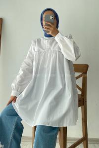 Modalamelif Önü Fırfırlı Gömlek Beyaz