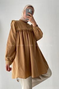 Modalamelif Önü Fırfırlı Gömlek Camel