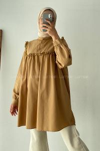 Modalamelif Önü Fırfırlı Gömlek Camel