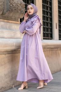 Modalamelif Kol Fırfırlı Pileli Elbise Lila