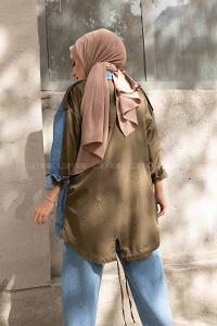 Modalamelif Yan Gizli cepli Garnili Ceket Haki