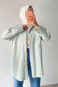 Modalamelif Önü Kısa Arkası Uzun Detaylı Cepli Gömlek Mint