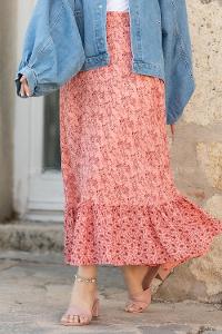 Modalamelif Çiçek Desenli Eteği Fırfır Detaylı Etek Gül