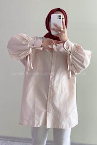 Modalamelif Kuşgözü Bağcıklı Çift Cepli Gömlek Taş Rengi