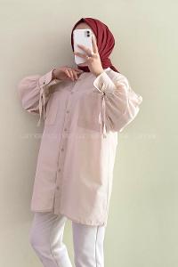 Modalamelif Kuşgözü Bağcıklı Çift Cepli Gömlek Taş Rengi