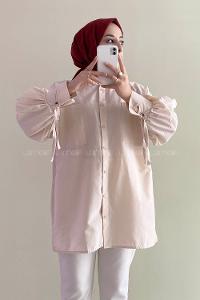 Modalamelif Kuşgözü Bağcıklı Çift Cepli Gömlek Taş Rengi