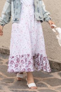 Modalamelif Minimal Yaprak Desenli Eteği Fırfır Detaylı Etek  Ekru