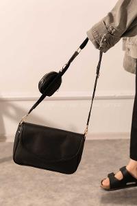 Modalamelif Hasır Askılı Cüzdan Aksesurlı Çanta Siyah