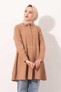 Modalamelif Önü Düğmeli Oversize Tunik Camel