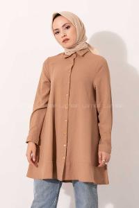 Modalamelif Önü Düğmeli Oversize Tunik Camel