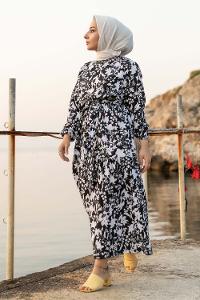 Modalamelif Bisiklet Yaka Beli Kuşaklı Elbise Siyah