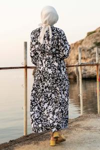 Modalamelif Bisiklet Yaka Beli Kuşaklı Elbise Siyah