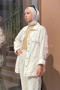 Modalamelif Önü Cıt Cıt Düğmeli Gizli Cepli Garnili Ceket Bej-Pudra