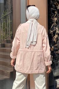 Modalamelif Önü Cıt Cıt Düğmeli Gizli Cepli Garnili Ceket Bej-Pudra