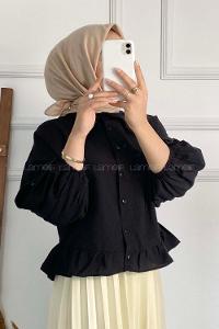 kası Dantel Detaylı Balon Kol Bluz Siyah