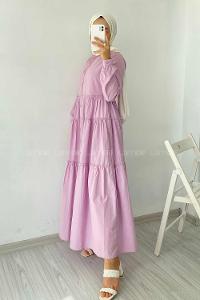 Modalamelif Hakim Yaka Fırfırlı Elbise Lila