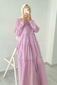 Modalamelif Hakim Yaka Fırfırlı Elbise Lila