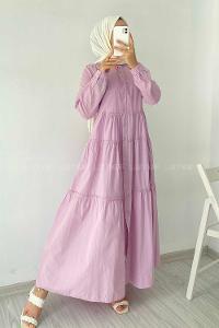 Modalamelif Hakim Yaka Fırfırlı Elbise Lila