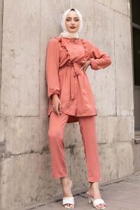 Modalamelif  Önü Fırfırlı İkili Takım Gül Kurusu