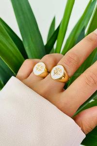 Modalamelif Beyaz Mineli Yonca Yüzük