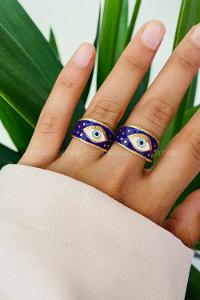 Modalamelif Gold Lacivert Mineli Göz Yüzük