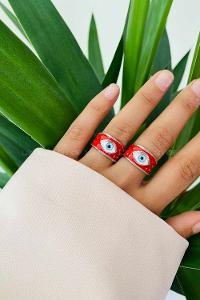 Modalamelif Gümüş Kırmızı Mineli Göz Yüzük