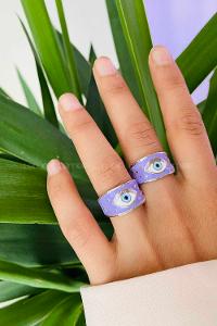 Modalamelif Gümüş Lila Mineli Göz Yüzük