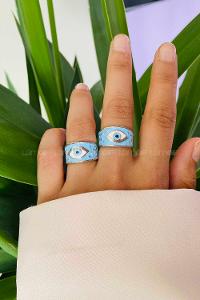 Modalamelif Gümüş Mavi Mineli Göz Yüzük