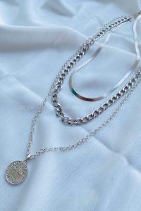 Modalamelif İtalyan Zincir 3lü Madalyon Detay Kolye