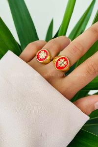 Modalamelif Kırmızı Mineli Yonca Yüzük