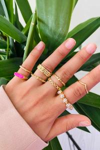 Modalamelif Pembe Detay Gold 8li Eklem Yüzük